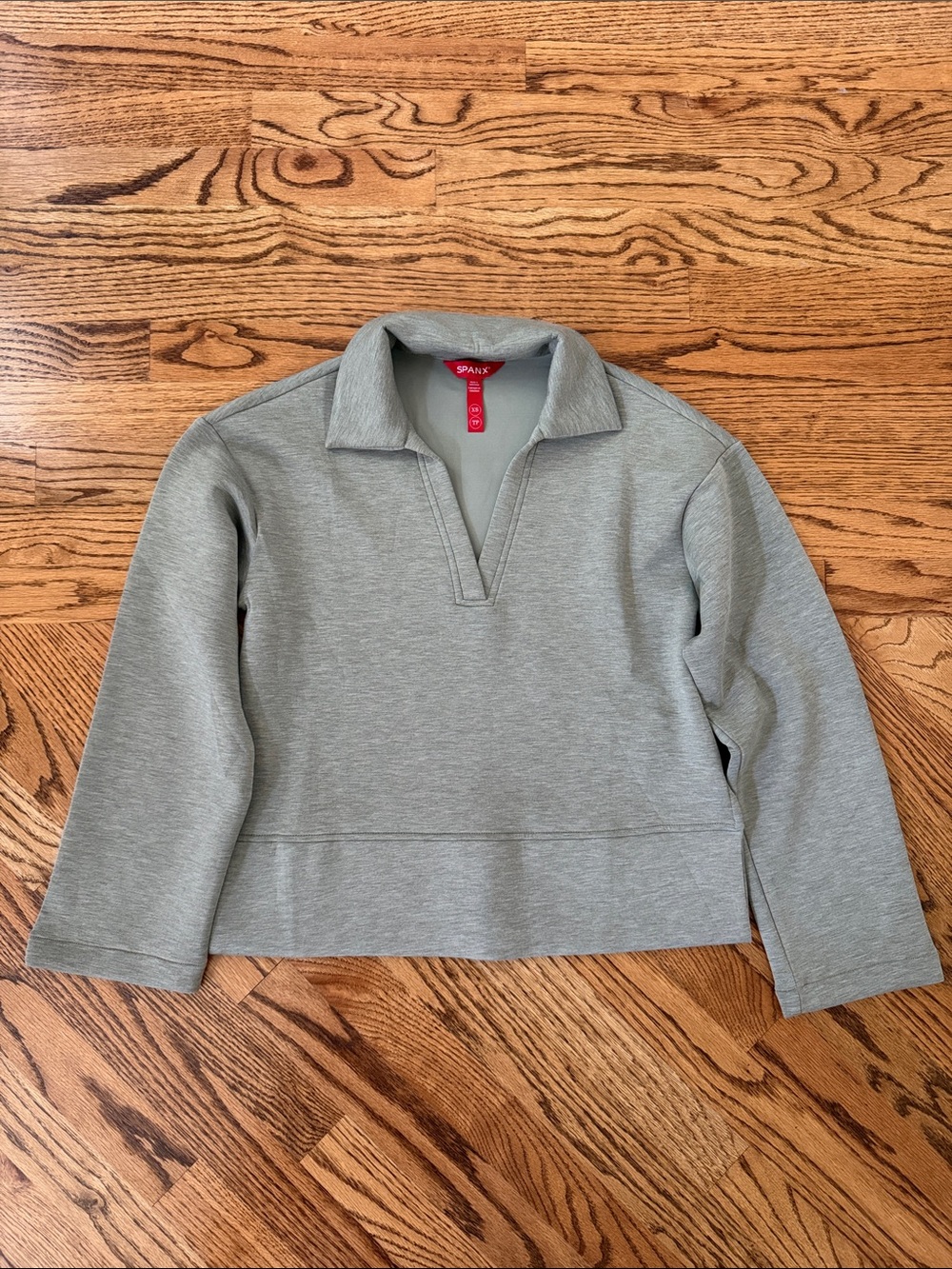 SPANX Light Gray/green Collared Pullover Hoodie